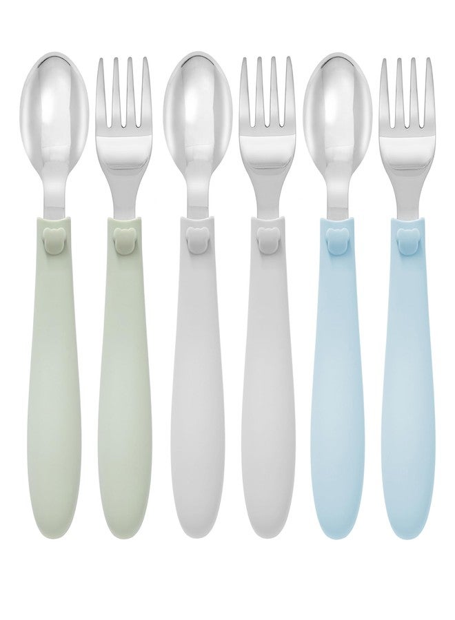 Ali+Oli Toddler Utensils Set (6 Pack) – Stainless Steel Kids Silverware with Soft Silicone Handles, BPA Free Baby Forks and Spoons, Durable Children Flatware Dishwasher Safe for Self Feeding (Bears) - Image 3